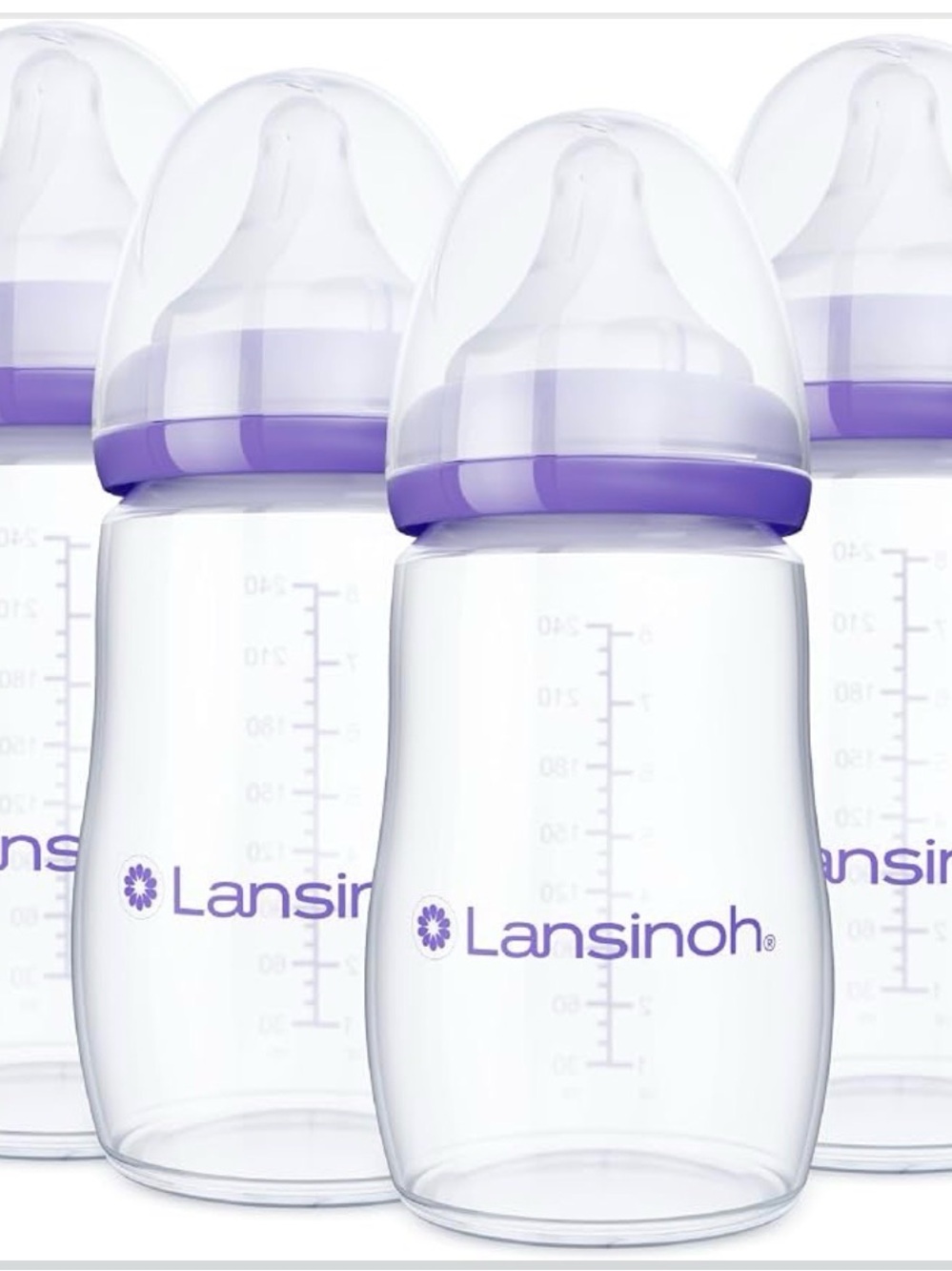 Lansinoh Clear Baby Bottle with Purple Collar and Cap